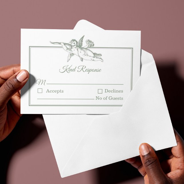 Sagegrå Toile de Jouy Kerub Bröllop RSVP-kort OSA Kort (Skapare uppladdad)