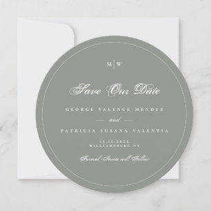 Sagegrå vit elegant rund foto Save The Date Inbjudningar