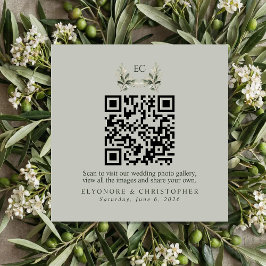 SageGreen Olive Branch Monogram Photos QR Code  Tilläggskort