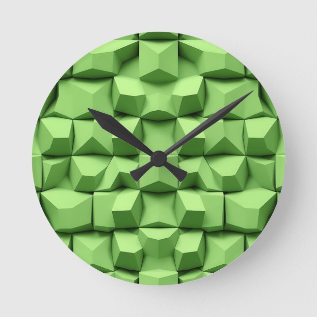 Sagegrön 3D geometrisk kubmönster Rund Klocka (Framsida)