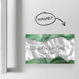 Sagegrön Agat Silverglitter Lyx Magnetiska Visitkort