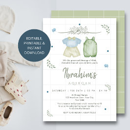 Sagegrön akvarell-babyboy Aqeeqah-inbjudan Inbjudningar