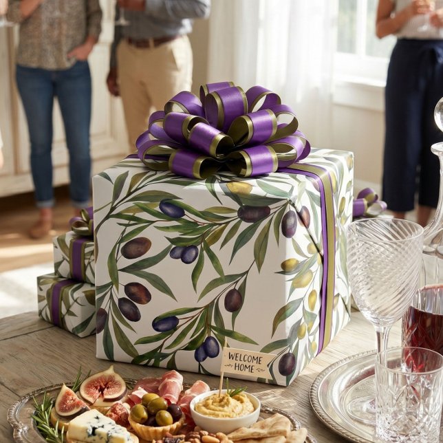 Sagegrön akvarell fransk lantlig olivmönster presentpapper (Skapare uppladdad)