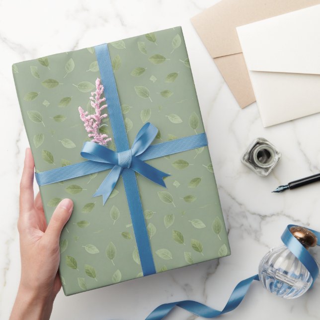 Sagegrön akvarellbladsmönster presentpapper (Gifting)