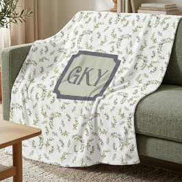 Sagegrön akvarellmonogram Chic Olivmönster Fleecefilt