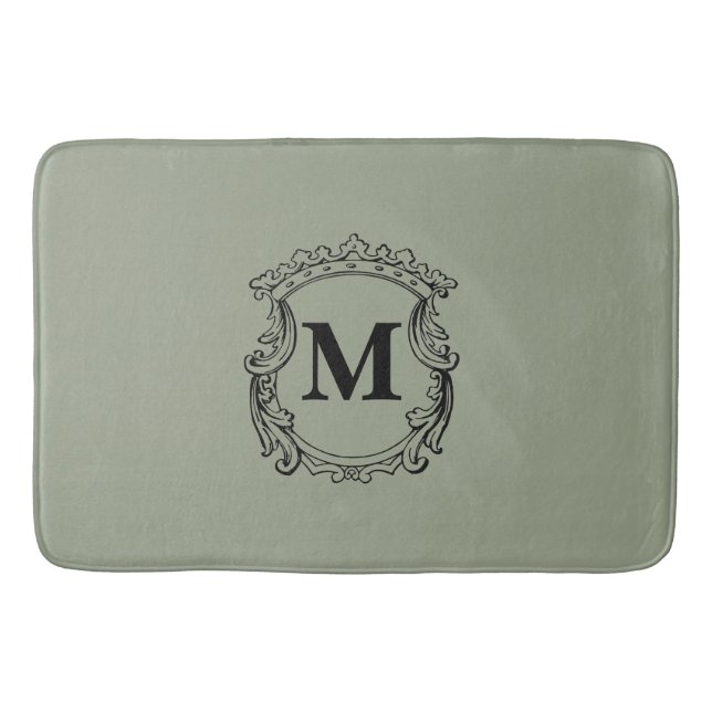 Sagegrön anpassad monogram-krön badrumsmatta (Framsidan)