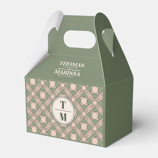 Sagegrön Art Deco presentbox för brölloppsfavor Presentaskar (Framsidan Sidan)