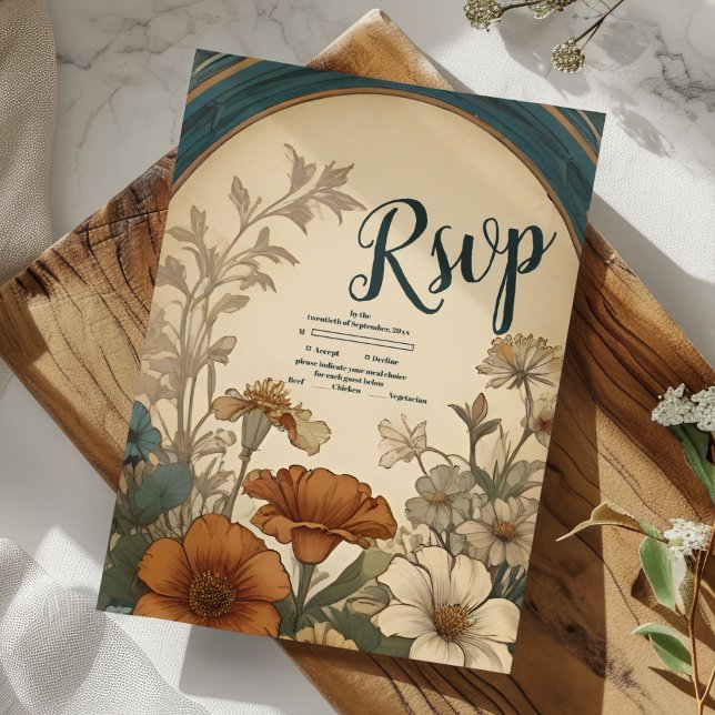 Sagegrön Art Nouveau Alphonse Mucha Bröllop OSA Kort (Skapare uppladdad)