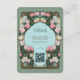 Sagegrön Art Nouveau QR-kod vigselkortstillbehör Tilläggskort