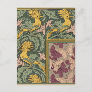 Sagegrön Art Nouveau-stil Huppa Fjäril Konst Vykort