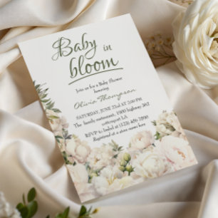Sagegrön baby i blommande peonitr contention = Sag Inbjudningar