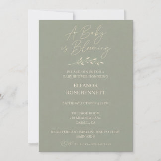 Sagegrön Baby in Bloom Baby Shower Inbjudan