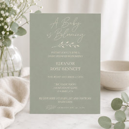 Sagegrön Baby in Bloom Baby Shower Inbjudan