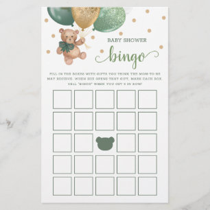 Sagegrön Baby Shower Bingo Spel Teddybjörn