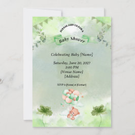 Sagegrön baby shower-inbjudan