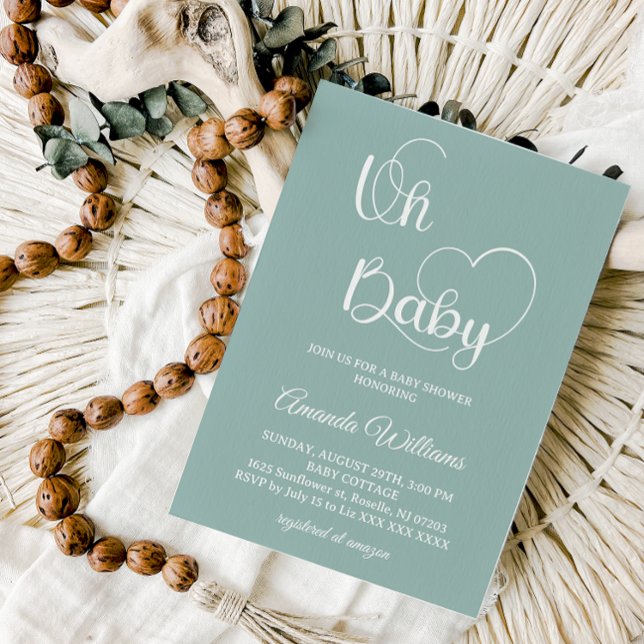 Sagegrön baby shower minimal inbjudningar (Skapare uppladdad)