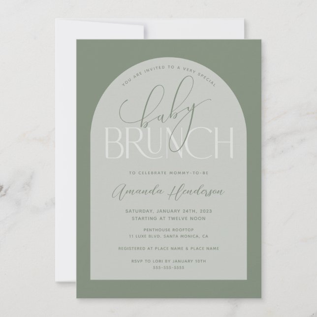 Sagegrön babybrunch - bebisfest inbjudningar (Framsida)