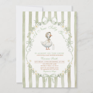 Sagegrön båge dum gås baby BADKAR Invitation Inbjudningar