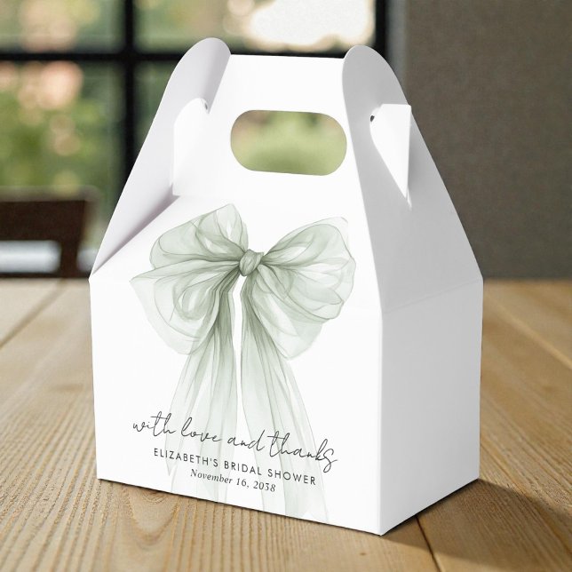 Sagegrön båge Vattenfärg Bröllopsdusch Tack Presentaskar (Sage Green Bow Watercolor Bridal Shower Thank You Favor Boxes)