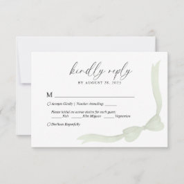 Sagegrön bandbåge menyval bröllop RSVP OSA Kort