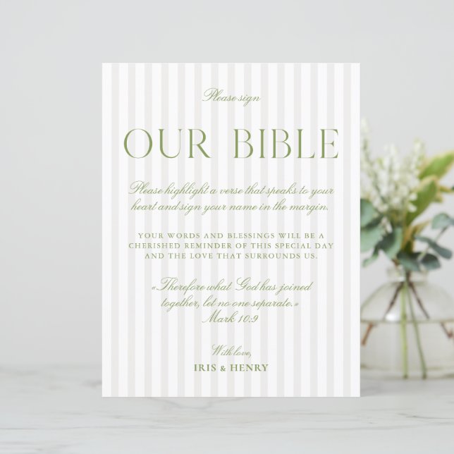 Sagegrön & Beige Bröllop Vår Bibel Skylt (Stående Fram)