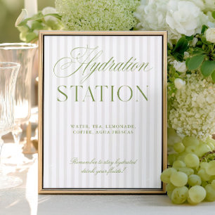 Sagegrön & Beige Bröllops Hydrationsstation Skylt