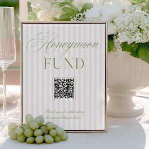 Sagegrön & Beige Bröllopsfond QR-kod skylt