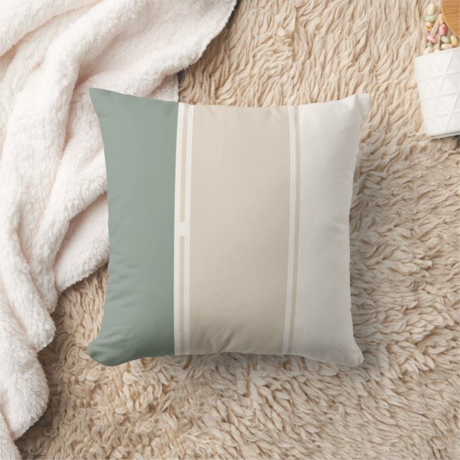 Sagegrön Beige Pastellränder Kudde (Filt)