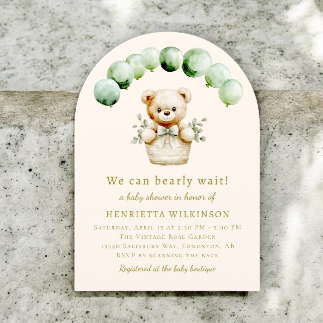 Sagegrön björn bebishower-inbjudan inbjudningar (Skapare uppladdad)
