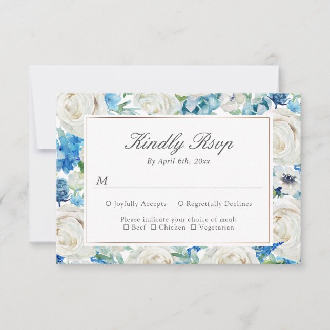 Sagegrön Blå Blommig RSVP-kort OSA Kort (Framsida)