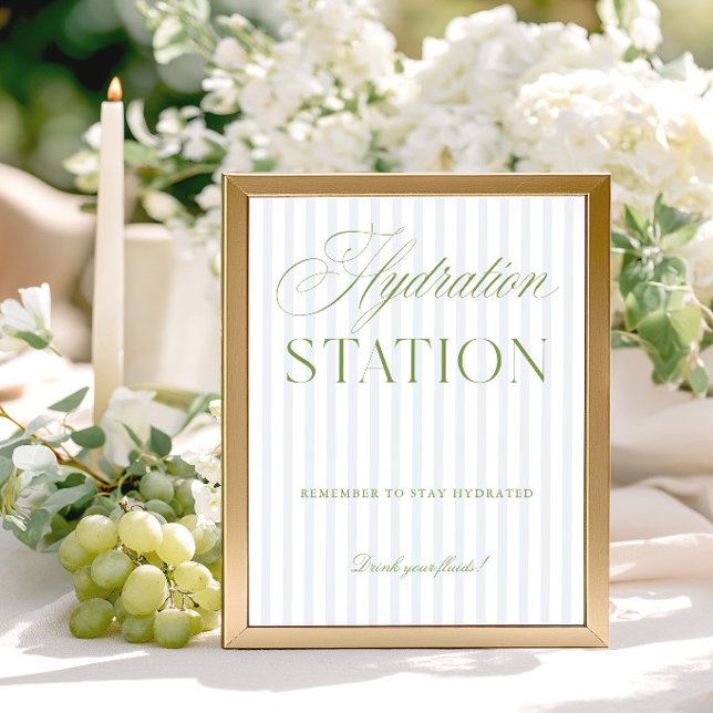 Sagegrön & Blå Bröllops Hydrationsstation Skylt (Sage Green & Blue Wedding Hydration Station Sign)