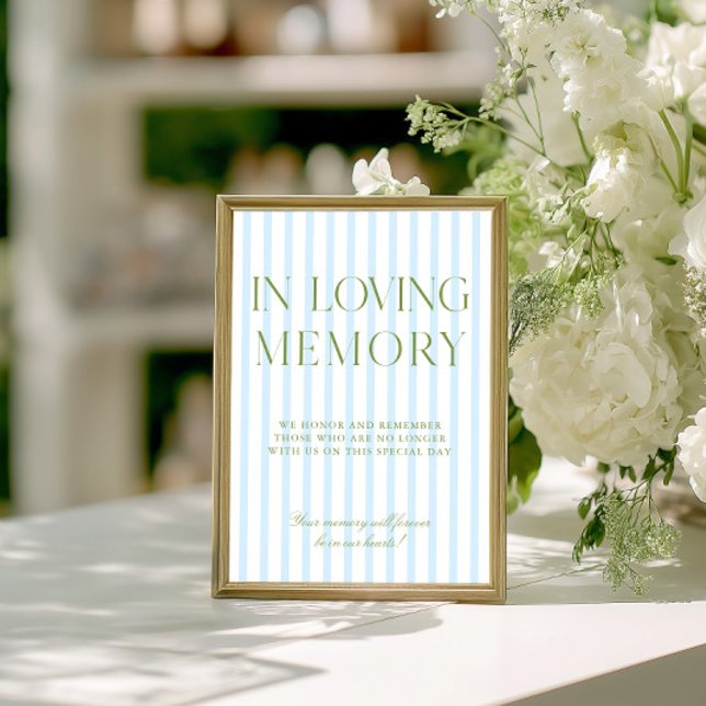 Sagegrön & Blå Bröllopsskylt för Minnesstund Inbjudningar (Sage Green & Blue Wedding In Loving Memory Sign)