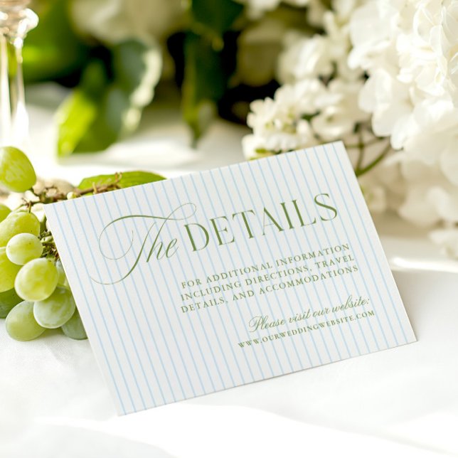 Sagegrön & blå bröllopswebbplats inklusionskort tilläggskort (Sage Green & Blue Wedding Website Enclosure Card)