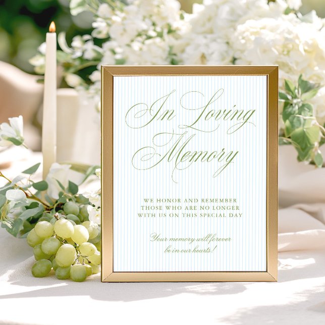 Sagegrön & Blå 'In Loving Memory'-skylt (Sage Green & Blue In Loving Memory Sign)