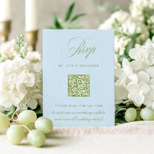 Sagegrön & Blå QR-kod RSVP Bröllopskort OSA Kort