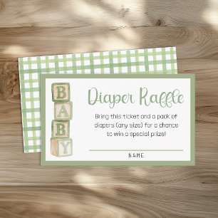 Sagegrön blöjlotterkort Baby Shower-insats Tilläggskort