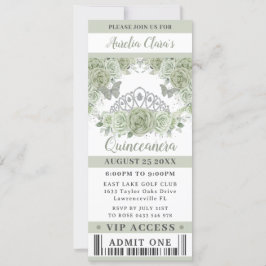 Sagegrön blomkrans Quinceañera VIP-biljett Inbjudningar