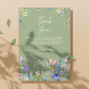 Sagegrön blommande vår Baby i blom Baby shower Tack Kort