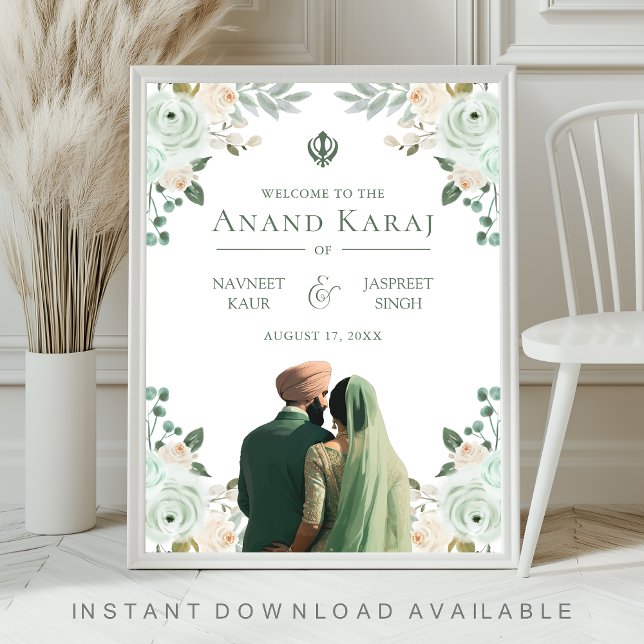 Sagegrön blommig Anand Karaj bröllops välkomstskyl Poster (Skapare uppladdad)
