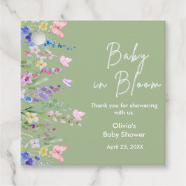 Sagegrön Blommig Baby i Blom Baby Shower   Gåvor Etiketter