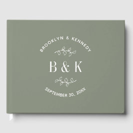 Sagegrön Blommig Botanisk Monogram Par Namn Gästböcker