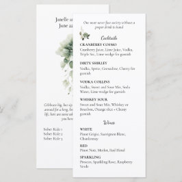 Sagegrön Blommig Bröllopscocktail och Vinlista | Meny