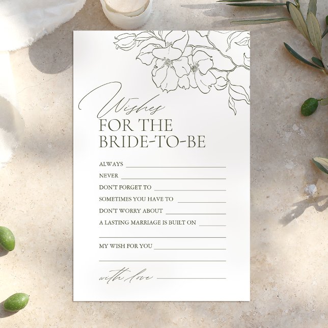 Sagegrön blommig bröllopsrådgivning & önskningskor (Sage Green floral wedding advice & wishes card)