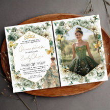 Sagegrön Blommig Fjäril Foto Quinceañera
