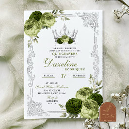 Sagegrön Blommig Fjäril Quinceanera Inbjudningar
