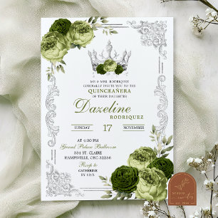 Sagegrön Blommig Fjäril Quinceanera Inbjudningar