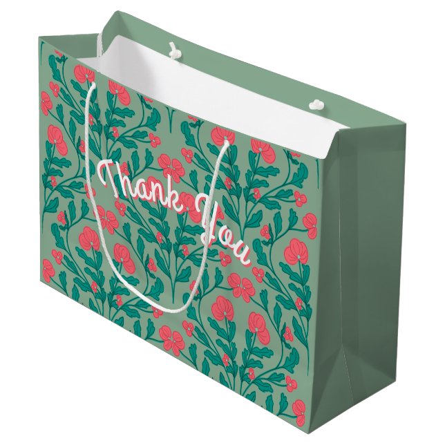 Sagegrön blommig grenpresentpåse (Framsidan Vinklad)