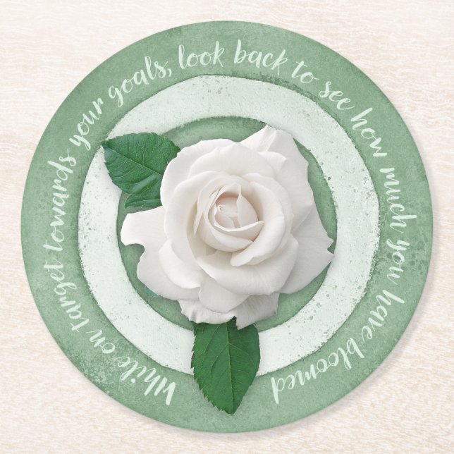 Sagegrön Blommig Inspirerande Citat Underlägg Papper Rund (Framsidan)