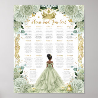 Sagegrön Blommig Prinsessa och Groda Sittplatskart Poster