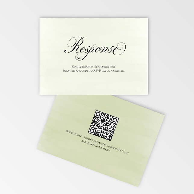 Sagegrön Blommig QR-kod Bröllops-RSVP-manus OSA Kort (Elegant sage green floral RSVP card with QR code for easy online responses)